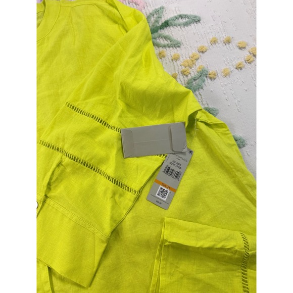 MULTIPLES‎ Womens Neon Yellow Linen Blend Button Front V-Neck Shirt Tunic Top 3X - Picture 6 of 10